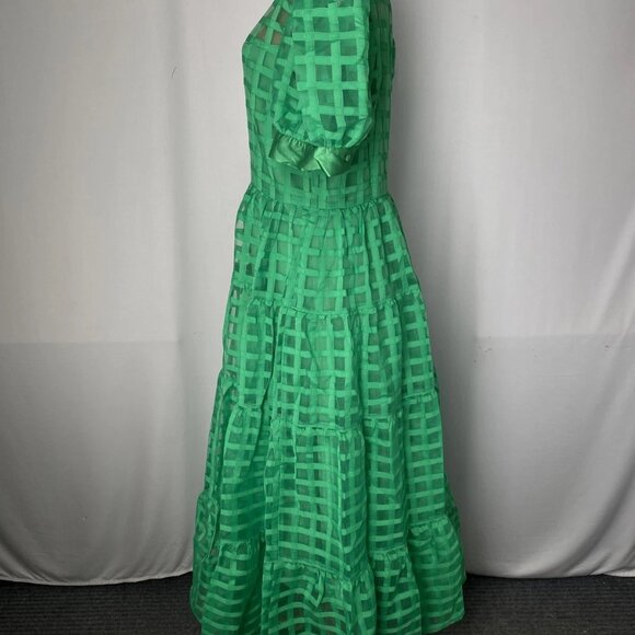 English Factory Women’s Gridded Organza Tiered Button-Up Maxi Dress Green Size M - Picture 9 of 11